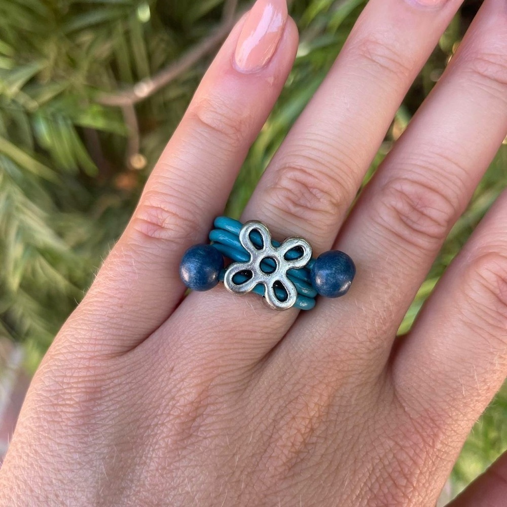 Handmade blue flower ring